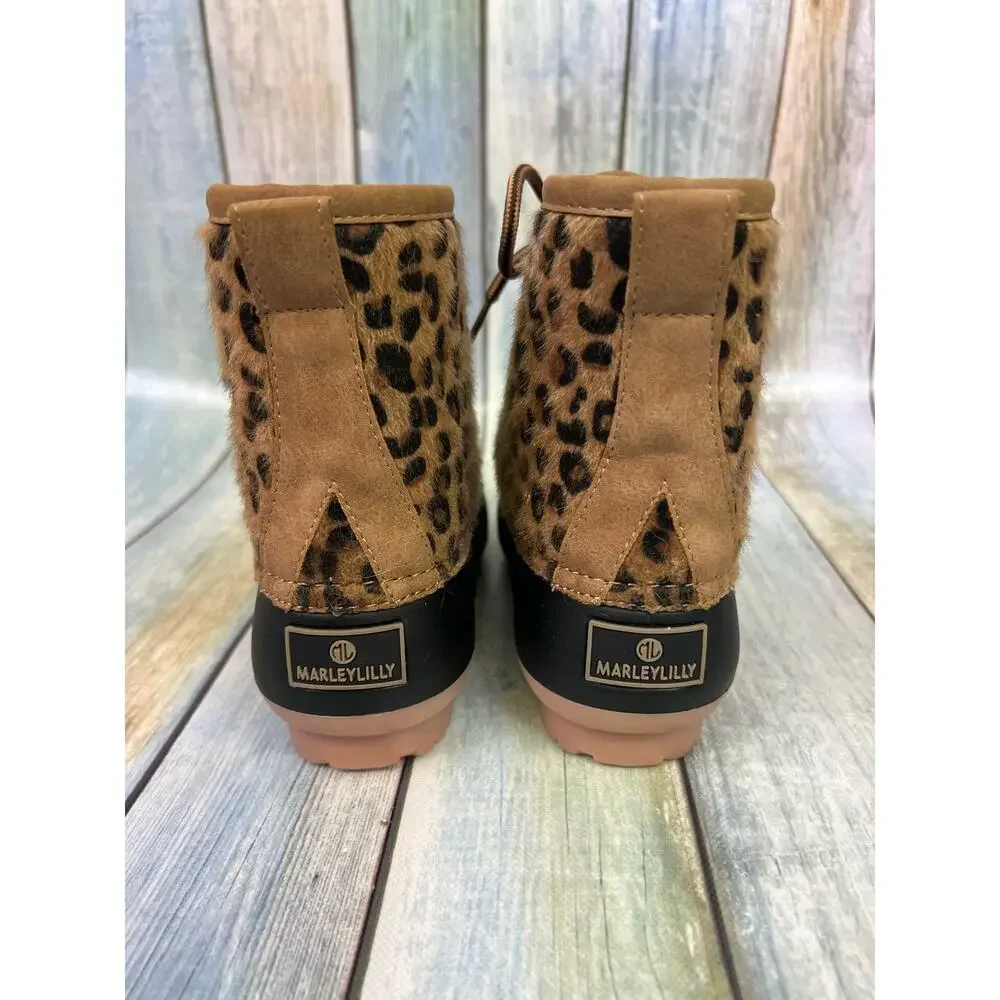 MarleyLilly Animal Print Rain Boots Size 13 Lace Up Winter Snow Boots